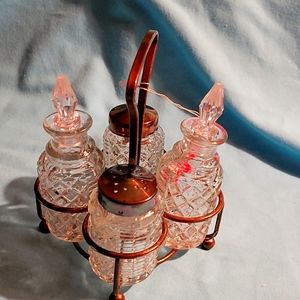 Vintage Leonard Silver Mfg Silverplate & Crystal Cruet Set No. 802